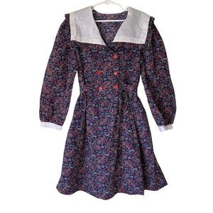 Vintage LA Touch Blue Paisley Nautical Girls Dress Christmas Size 10 Made in USA